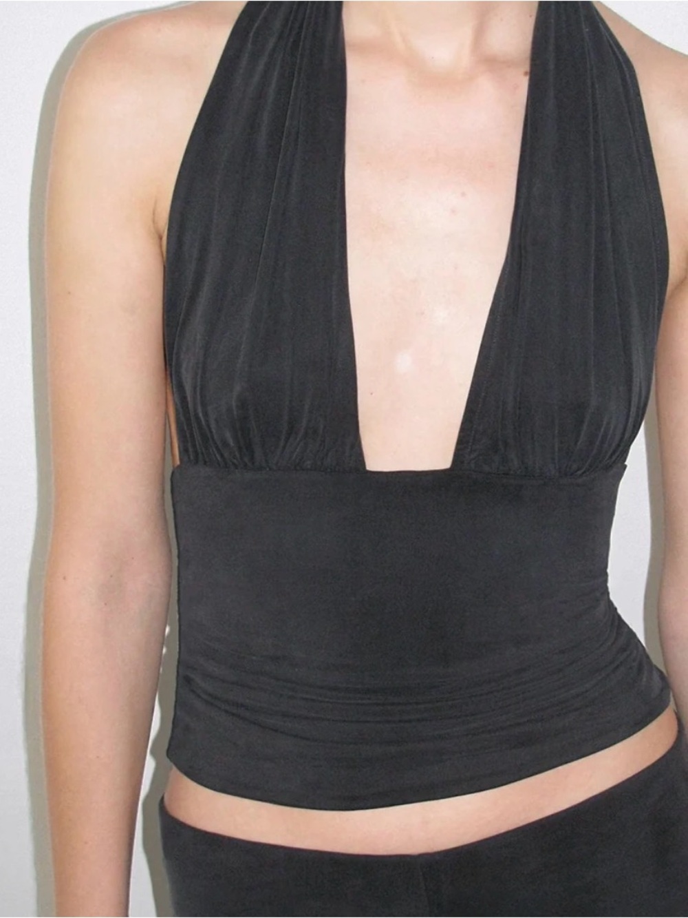 Paloma Wool Black Deep V Halter Camisole